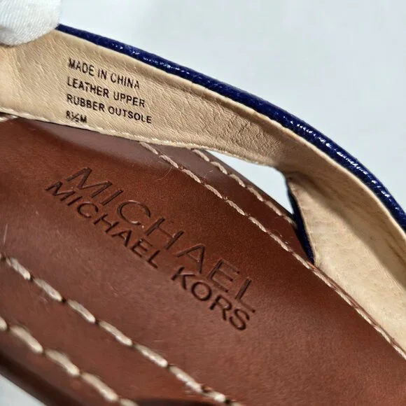MICHAEL KORS Nautical Blue LEATHER Straps White Trim Slingback Heel Sandals 8.5M - Picture 15 of 16